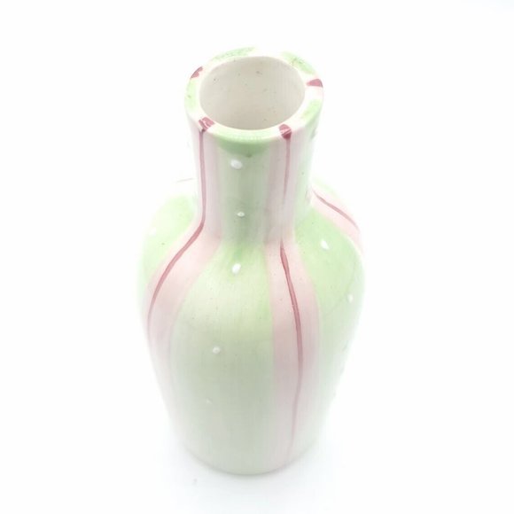 Small Flower Vase Ceramic Floral Etched Design Green Pink Yellow 6.50 " Like New - Picture 6 of 6